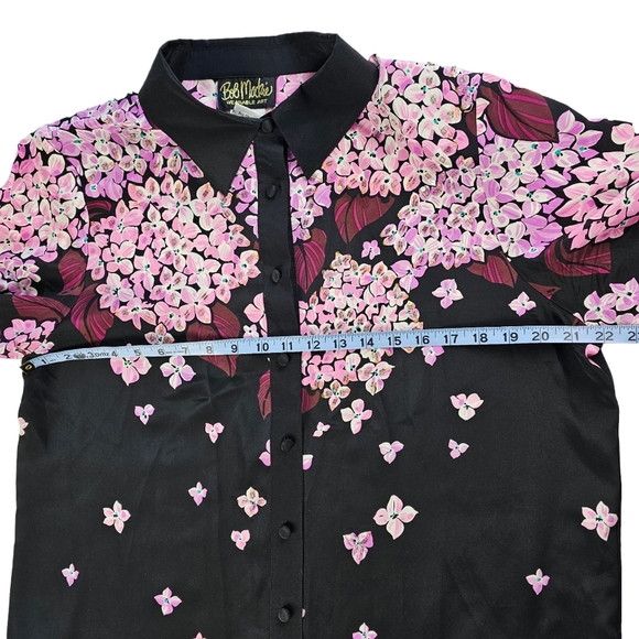 Bob Mackie Wearable Art Floral Beaded Blouse Pink and Black Women's Size Large - Picture 14 of 15